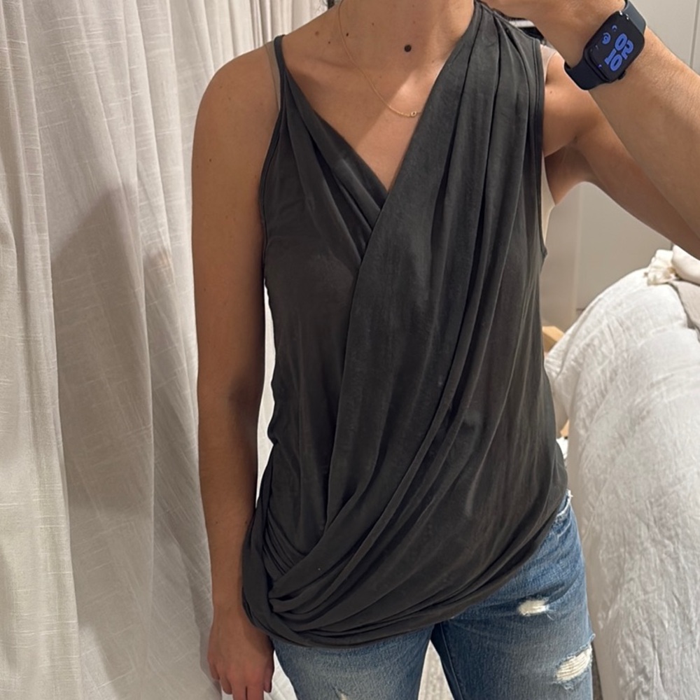 Helmut Lang asymmetrical Draped Grey Tank Top